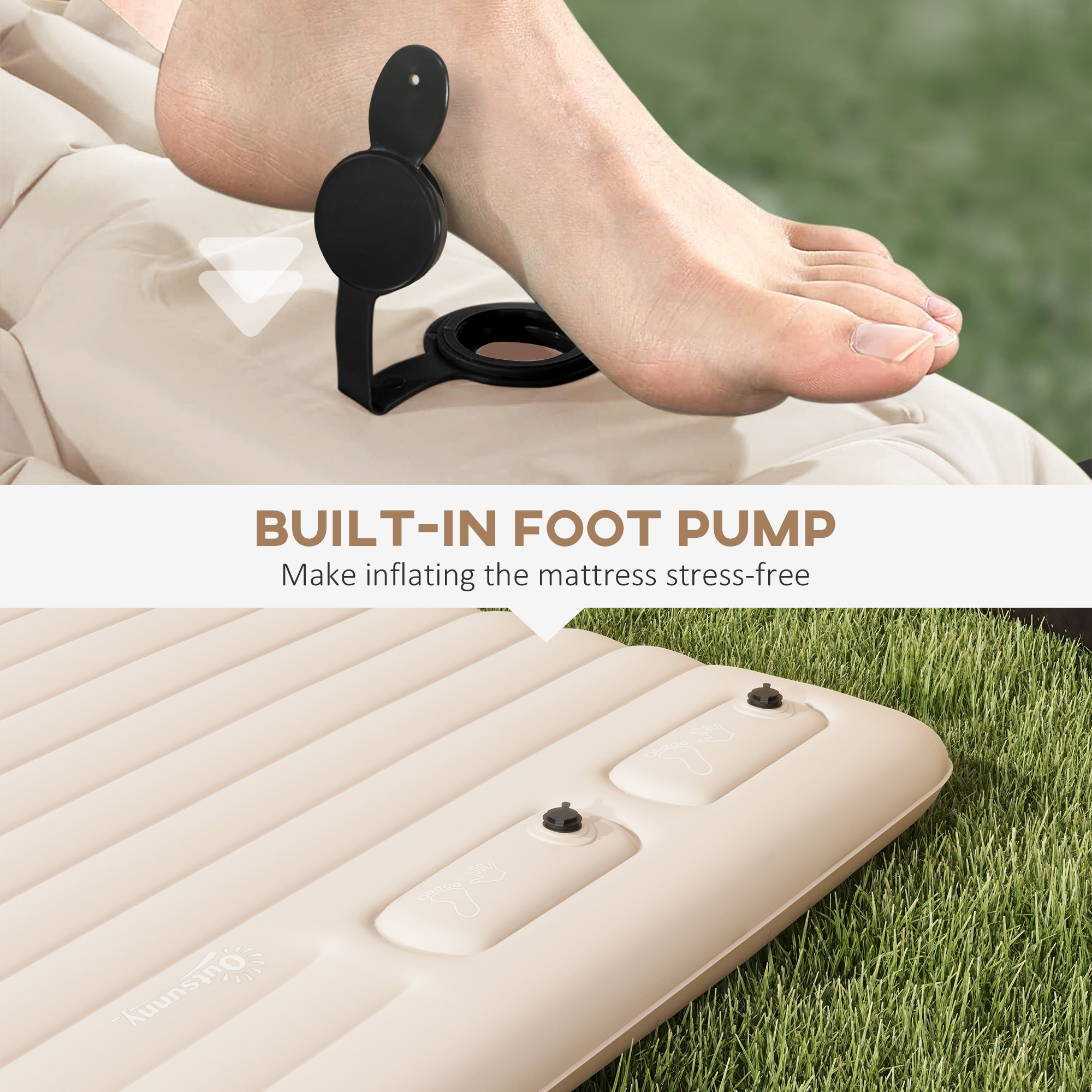 Outsunny Double Size Air Bed, with Builtin Foot Pump and Carry Bag, White Furnedo