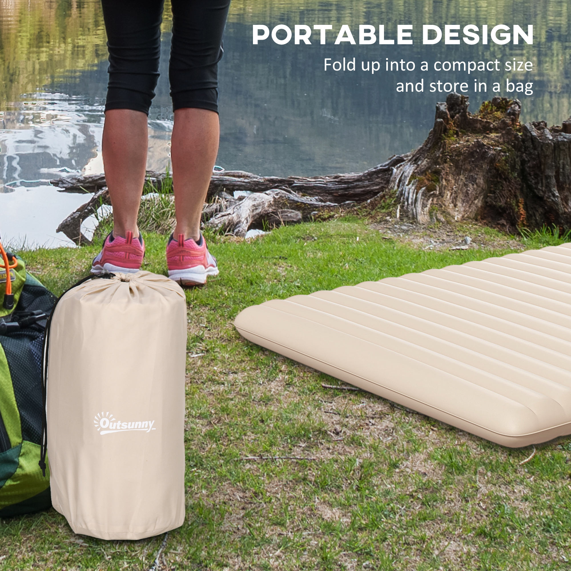 Outsunny Double Size Air Bed, with Builtin Foot Pump and Carry Bag, White Furnedo