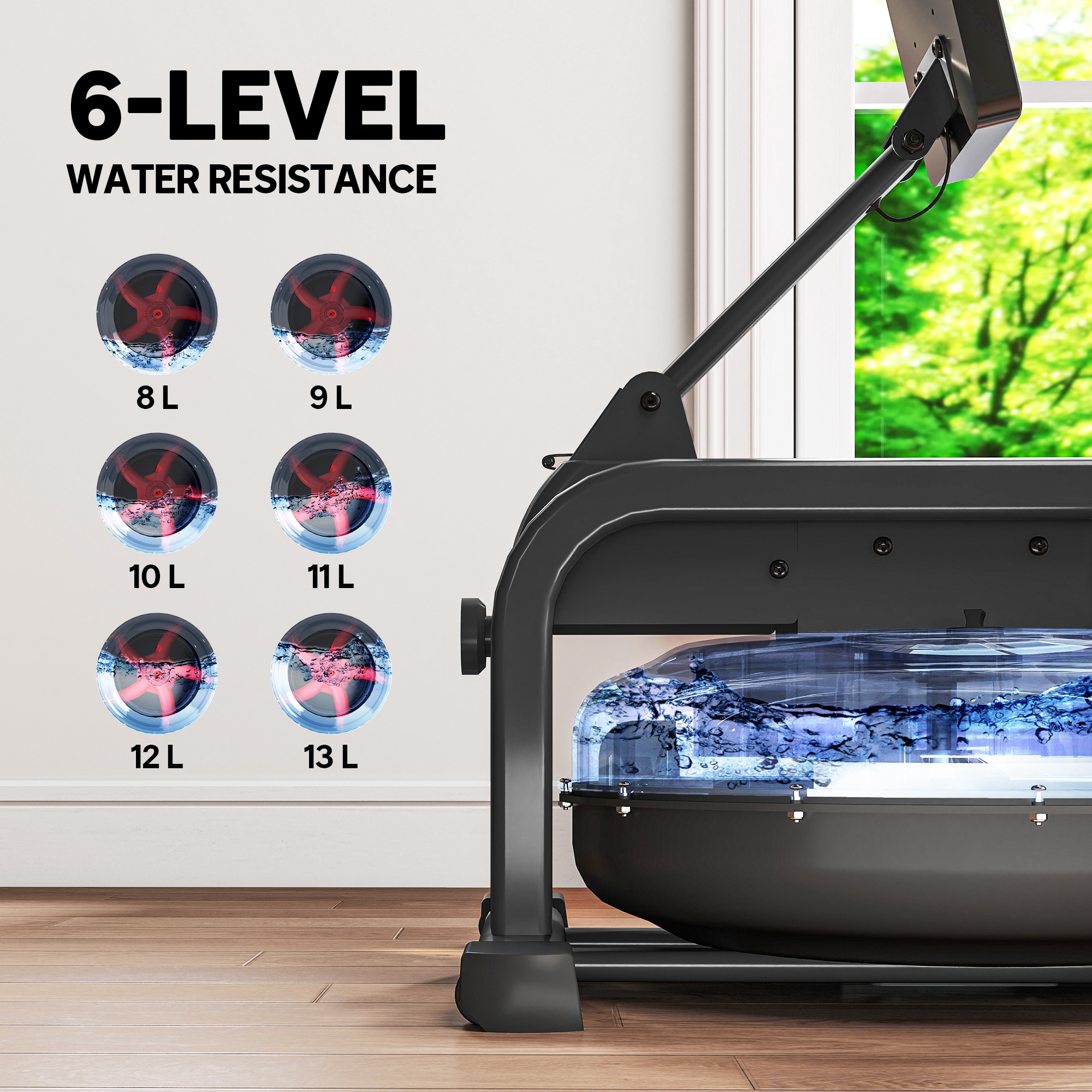 SPORTNOW Water Rowing Machine with Wheels, Vertical Storage, Adjustable ...