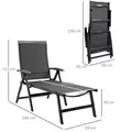 Outsunny Outdoor Folding Sun Lounger, 5-Position Adjustable Chaise Lounge Chair with Aluminium Frame for Patio, Pool and Garden, Grey - 3