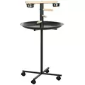 PawHut Parrot Perch Stand, Large Bird Play Stand, Metal Bird Table Feeder Station with Stainless Steel Bowls, Four Wheels, Round Tray, Black - 1