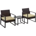 Outsunny 3 pcs PE Rattan Wicker Garden Furniture Patio Bistro Set Weave Conservatory Sofa Coffee Table and Chairs Set Beige - 1