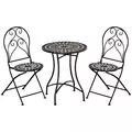 Outsunny 3 Pieces Garden Bistro Set with Coffee Table and 2 Folding Single Chairs, Mosaic Garden Table Top and Seats, Metal Frame, for Patio Balcony, Black - 1