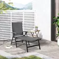 Outsunny Outdoor Folding Sun Lounger, 5-Position Adjustable Chaise Lounge Chair with Aluminium Frame for Patio, Pool and Garden, Grey - 2