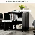 HOMCOM Storage Cabinet w/ Two Shelves Wooden Sideboard Freestanding Kitchen Cupboard Bookcase - Black - 4