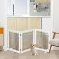 PawHut Foldable Pet Gate, with Three Panels & Two Support Feet - White - 2
