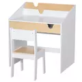 HOMCOM Kids Desk and Chair Set 2 Pieces Children Study Table with Storage Pull-Out Drawer Bookshelf for 3-6 Years Writing, Reading, Drawing - 1