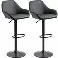 HOMCOM Bar Stools Set of 2, Height Adjustable Swivel Barstools, PU Leather Kitchen Stools with Backs, Armrests and Footrest for Home, Counter and Dining Room, Black - 1