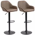 HOMCOM Bar Stools Set of 2, Height Adjustable Swivel Barstools, PU Leather Kitchen Stools with Backs, Armrests and Footrest for Home, Counter and Dining Room, Dark Brown - 1