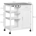 HOMCOM Compact Kitchen Trolley Utility Cart on Wheels with Wine Rack, Drawer, Open Shelf and Storage Cabinet for Dining Room, White - 3