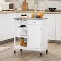 HOMCOM Compact Kitchen Trolley Utility Cart on Wheels with Wine Rack, Drawer, Open Shelf and Storage Cabinet for Dining Room, White - 2