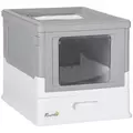 PawHut Hooded Cat Litter Box, Portable Pet Toilet, with Scoop, Front Entry - Grey - 1