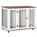 PawHut Dog Crate Furniture, Dog Cage End Table, with Wheels, for Large Dogs, 106 x 60 x 82 cm  - White - 1