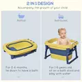 HOMCOM Baby Bathtub for 0-6 Years Collapsible Non-Slip Portable with Stool Seat for Newborns Infants Toddlers Kids - Yellow - 4