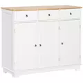 HOMCOM Sideboard with Rubber Wood Top, Modern Storage Cabinet, Kitchen Cupboard with 3 Doors, 3 Drawers and 3 Adjustable Shelves for Dining Room, Living Room, White - 1