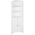 kleankin Triangle Bathroom Cabinet, Corner Bathroom Storage Unit with Cupboard and 3-Tier Shelves, Free Standing, White - 1