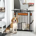 PawHut Pet Gate Safety Gate, with Cat Flap, Auto Close, for Staircases, Doorways, Hallways, 74-80cm Wide - Black - 2