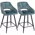 HOMCOM Bar Stools Set of 2, Velvet-Touch Fabric Counter Height Bar Chairs, Kitchen Stools with Steel Legs for Dining Area, Kitchen Island Barstools, Blue - 1