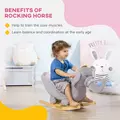 HOMCOM Kids Elephant-Designed Rocking Horse, with Safety Belt, Wooden Base, for Ages 18-36 Months - Grey - 6