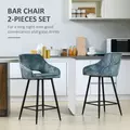 HOMCOM Bar Stools Set of 2, Velvet-Touch Fabric Counter Height Bar Chairs, Kitchen Stools with Steel Legs for Dining Area, Kitchen Island Barstools, Blue - 4