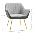 HOMCOM Velvet Armchair, Upholstered Accent Chair with Golden Steel Legs, Modern Vanity Chair for Living Room and Bedroom, Light Grey - 3