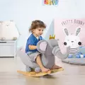HOMCOM Kids Elephant-Designed Rocking Horse, with Safety Belt, Wooden Base, for Ages 18-36 Months - Grey - 2