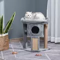 PawHut Cat Tree Tower for Indoor Cats Cat Scratching Post Climbing Activity Centre w/Jute Scratching Pad, Toy Ball, Cat House - Grey - 2