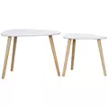HOMCOM Nesting Coffee Table, Set of 2 Side Tables, Stacking End Tables with Solid Wood Legs, for Living Room Bedroom, White - 1