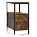 HOMCOM Side Table, Narrow Bedside Table with 2 Drawers and Storage Shelf, Industrial End Table with Metal Frame for Small Spaces, Rustic Brown - 3