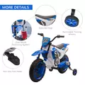 HOMCOM 12V Kids Electric Motorcycle Ride-On, with Training Wheels, for Ages 3-6 Years - Blue - 6