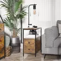 HOMCOM Side Table, Narrow Bedside Table with 2 Drawers and Storage Shelf, Industrial End Table with Metal Frame for Small Spaces, Rustic Brown - 2