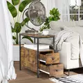 HOMCOM Side Table, Narrow Bedside Table with 2 Drawers and Storage Shelf, Industrial End Table with Metal Frame for Small Spaces, Rustic Brown - 7