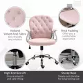 Vinsetto Office Chair, Swivel Desk Chair, Velvet Vanity Chair with Adjustable Height and Rolling Wheels for Home Work Study, Pink - 6