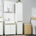 kleankin Tall Bathroom Cabinet with Adjustable Shelves, 5-Tier Modern Freestanding Tallboy with Storage Cabinets, White - 2