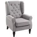 HOMCOM Retro Accent Chair, Wingback Armchair with Wood Frame Button Tufted Design for Living Room Bedroom, Grey - 1