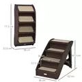 PawHut Foldable Four-Step Pet Stairs, for Cats, Small Miniature Dogs, with Non-Slip Mats 62 x 38 x 49.5cm - Brown - 3