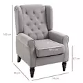 HOMCOM Retro Accent Chair, Wingback Armchair with Wood Frame Button Tufted Design for Living Room Bedroom, Grey - 3
