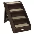 PawHut Foldable Four-Step Pet Stairs, for Cats, Small Miniature Dogs, with Non-Slip Mats 62 x 38 x 49.5cm - Brown - 1