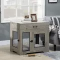 PawHut Dog Cage End Table with Two Doors, Drawer, for Medium Dogs - Grey - 1