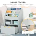 HOMCOM Kids Bookshelf, Toy Organiser, with Storage Drawer, Wheels - Grey - 5
