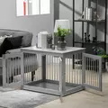 PawHut Dog Crate End Table Furniture Style Dog Cage w/ Three Doors, Locks and Latches - Grey - 8