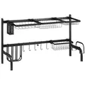 HOMCOM Space Saving 2 Tier Adjustable Dish Drainer Over The Sink Dish Drying Rack, Black - 1