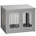 PawHut Dog Crate End Table Furniture Style Dog Cage w/ Three Doors, Locks and Latches - Grey - 1