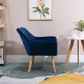 HOMCOM Armchair Accent Chair Wide Arms Slanted Back Padding Steel Frame Wooden Legs Home Bedroom Furniture Seating Blue - 7