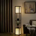 HOMCOM Floor Lamp with Shelves, Modern Tall Standing Lamps with Fabric Lampshade, Chain Switch and Dual Light for Living Room, Bedroom, Bulb not Included, Black - 2
