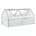 Outsunny Raised Garden Bed with Greenhouse, Steel Planter Box with Plastic Cover, Roll Up Window, Dual Use for Flowers, Vegetables, Fruits and Herbs, 185L x 95W x 92H cm, Clear - 1