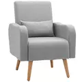 HOMCOM Accent Chair, Linen-Touch Armchair with Pillow, Upholstered Leisure Lounge Sofa for Living Room, Club Chair with Rubber Wooden Frame, Grey - 1