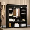 HOMCOM Portable Wardrobe, Foldable Fabric Wardrobe, 150 x 43 x 162.5cm, Clothes Storage Organiser with Hanging Rail, Shelves, Fabric Cover for Bedroom, Black - 2