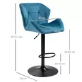 HOMCOM Bar Stools Set Of 2, Luxurious Velvet-Touch Barstools with Metal Frame Footrest Round Base Triangle Indenting Moulded Seat Adjustable Height Swivel Blue - 3