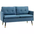 HOMCOM Modern Two Seater Sofa, Button Tufted Loveseat with Cushions and Steel Legs for Living Room, Guest Room, Dark Blue - 1